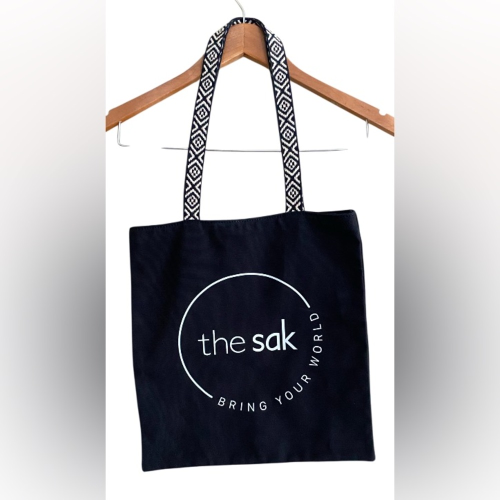 The Sak: Black Book and Grocery Tote Bag with Aztec Patten Handle